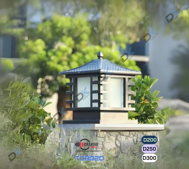 Đèn trụ cổng 802 phi 200 đen Drarink