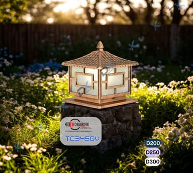 Đèn trụ cổng 3450 phi 200 Drarink vàng