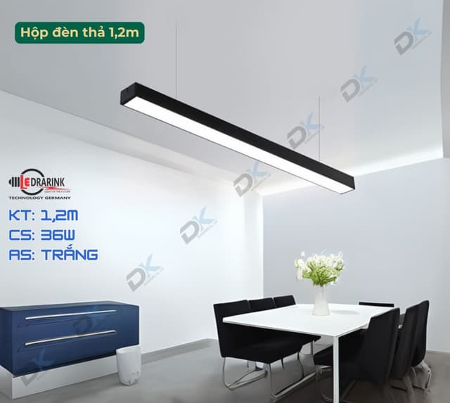 Thanh hộp đen treo loại dày, dài 1,2m - rộng 7CM - công suất 36W
