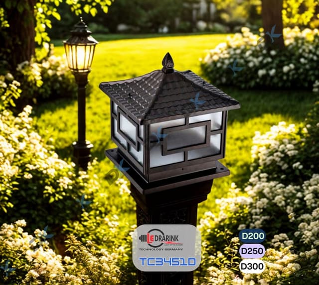 Đèn trụ cổng 3451 phi 200 đen Drarink