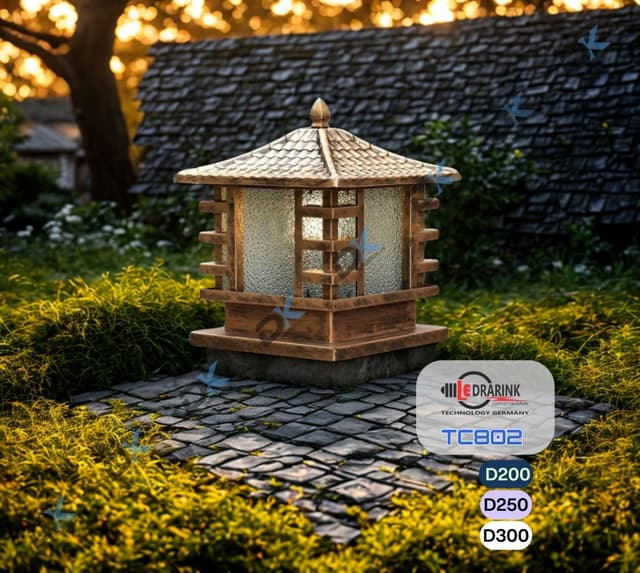 Đèn trụ cổng 802 phi 250 Drarink vàng
